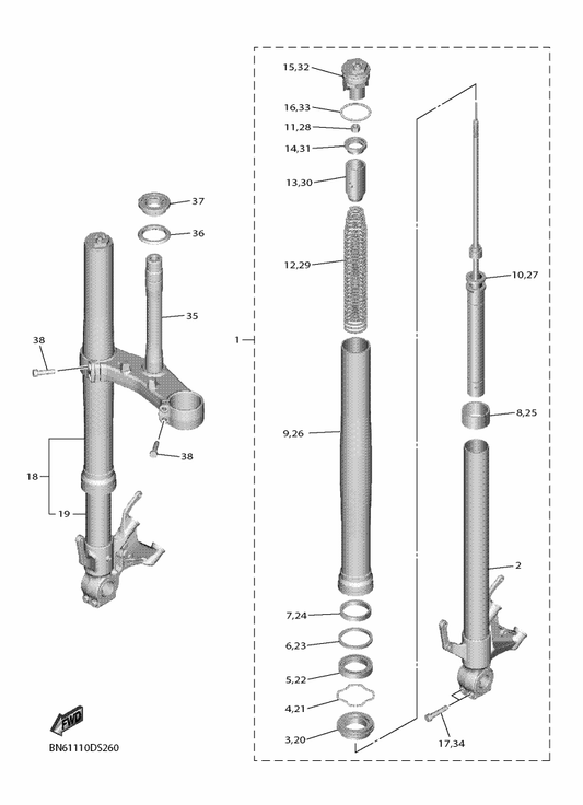 Yamaha 2CR-23120-00 . Inner Tube Comp.2 — shown on the Front Fork parts diagram