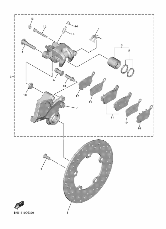 Yamaha BN6-2580W-00 Caliper Assy, Rear 2 — shown on the Rear Brake Caliper parts diagram