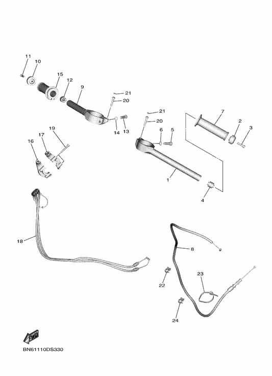 Yamaha BN6-26302-00 Throttle Cable Assy — shown on the Steering Handle & Cable parts diagram
