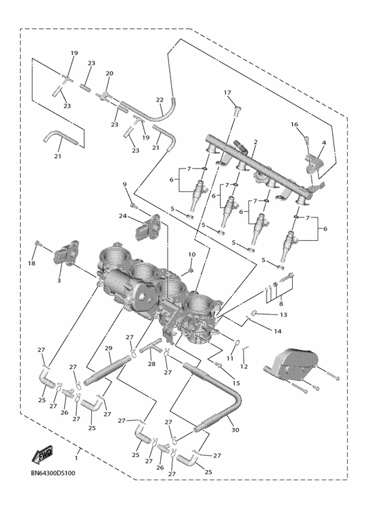 Yamaha BN6-13750-20 Throttle Body Assy — shown on the Intake 2 parts diagram