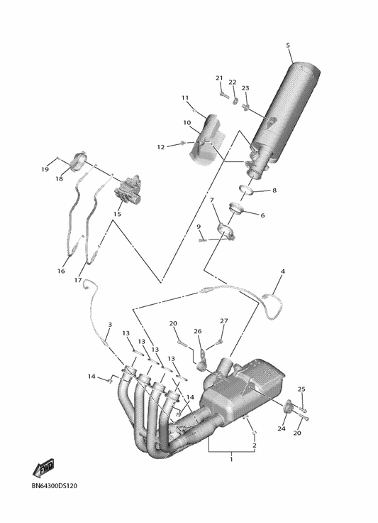 Yamaha BN6-1133E-01 Cable, Pulley 1 — shown on the Exhaust parts diagram