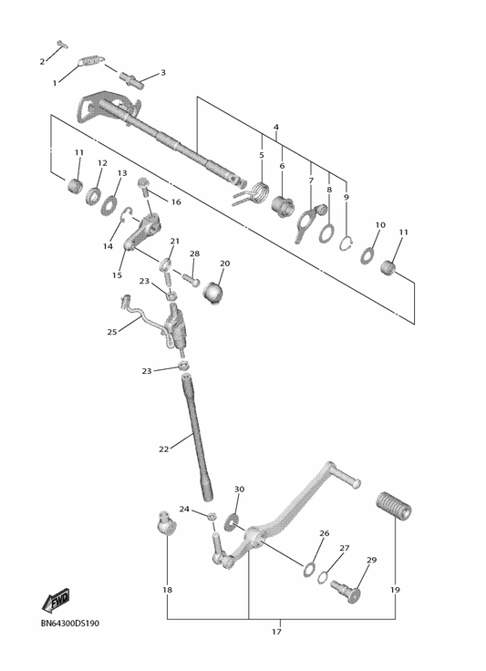 Yamaha BN6-82470-00 Shift Switch Assy — shown on the Shift Shaft parts diagram