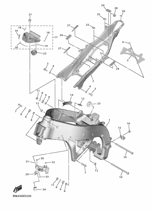 Yamaha BN6-21190-00 Rear Frame Comp. — shown on the Frame parts diagram