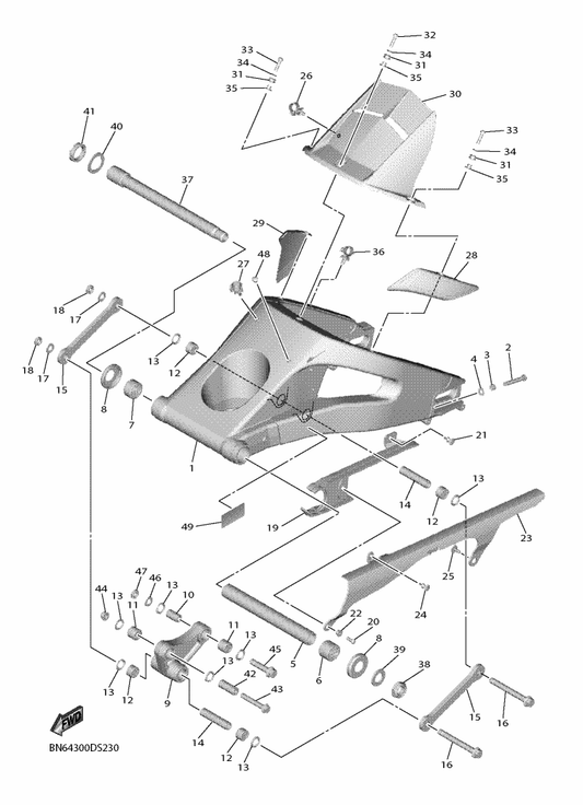 Yamaha 90105-10211 Bolt, Flange — shown on the Rear Arm parts diagram