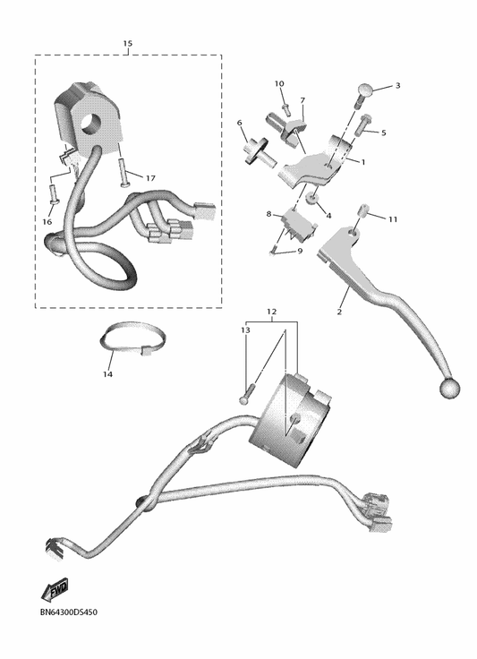 Yamaha BN6-83963-00 Switch, Handle 3 — shown on the Handle Switch & Lever parts diagram