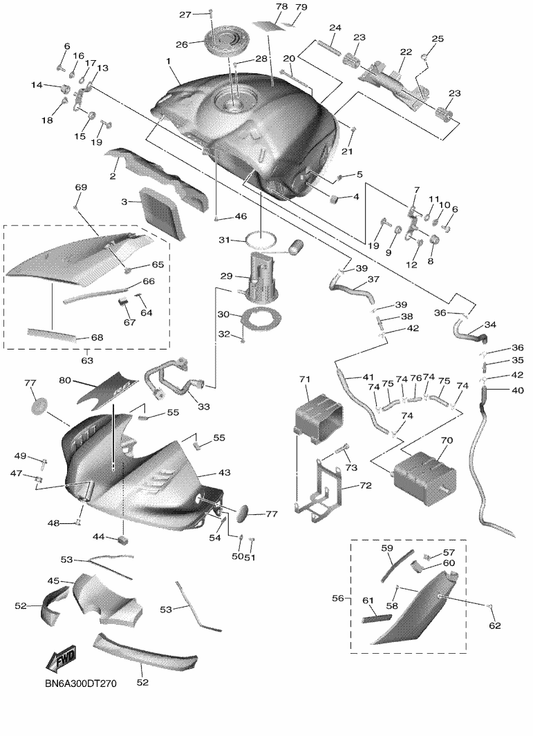 Yamaha 90520-05023 . Damper, Plate — shown on the Fuel Tank parts diagram
