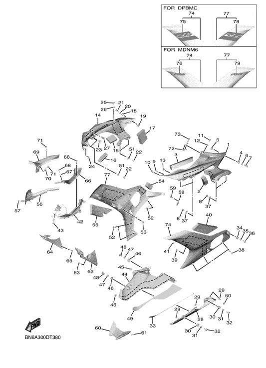 Yamaha BN6-28391-20 . Graphic 1 — shown on the Cowling 2 parts diagram
