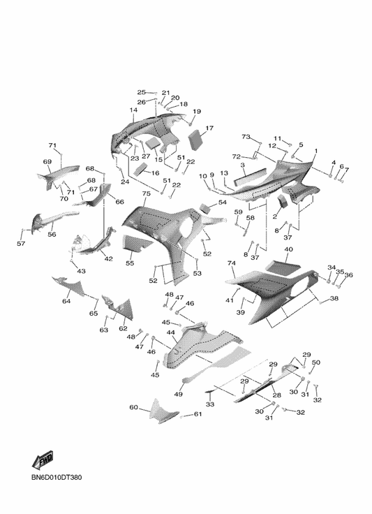 Yamaha BN6-W283V-10-P1 ﾊﾟﾈﾙ ｱｾﾝﾌﾞﾘ 2 — shown on the カウリング 2 parts diagram