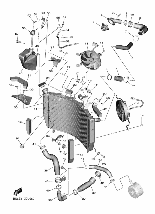 Yamaha 5SL-12410-01 Thermostat Assy — shown on the Radiator & Hose parts diagram
