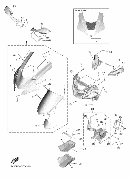 Yamaha BN6-Y283G-H0-P0 Body, Front Upper 1 — shown on the Cowling 1 parts diagram