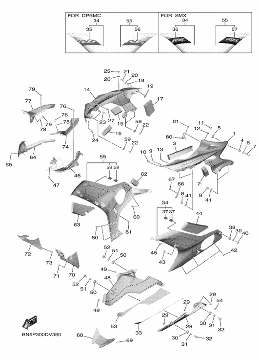 Yamaha BN6-28391-70 . Graphic 1 — shown on the Cowling 2 parts diagram