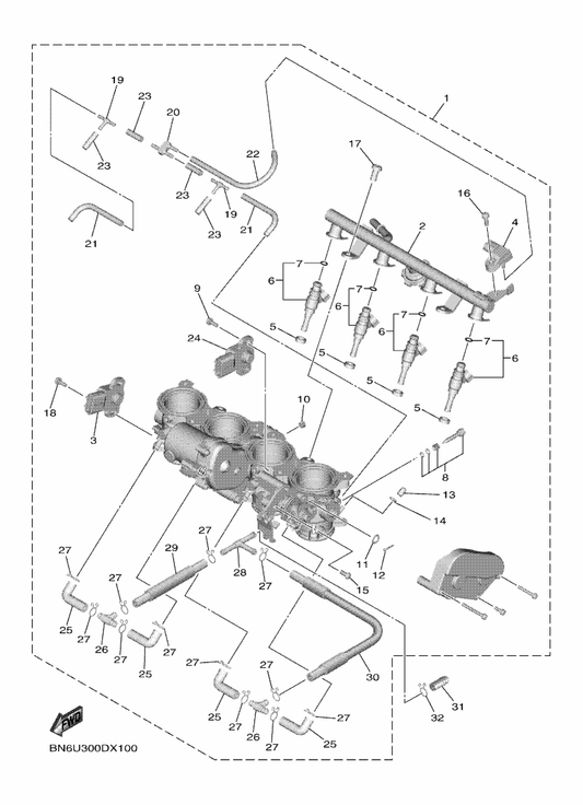 Yamaha 13S-85885-01 . Throttle Sensor Assy — shown on the Intake 2 parts diagram