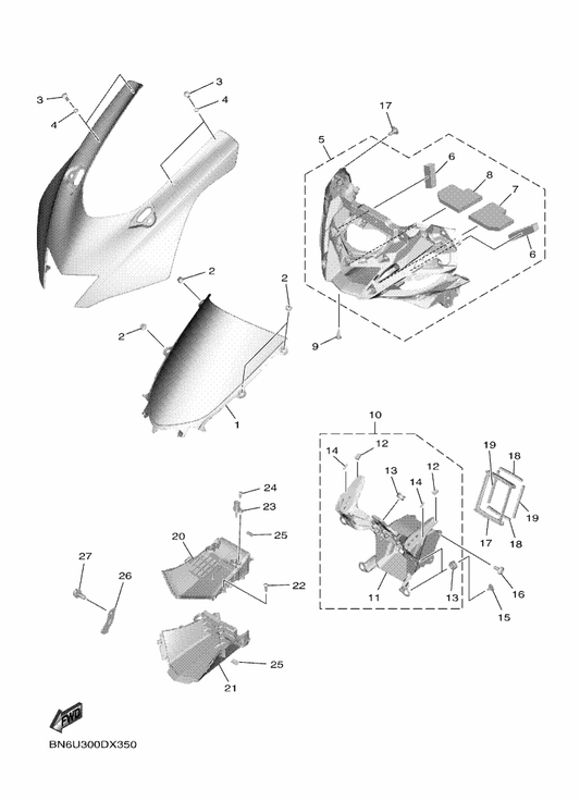 Yamaha BN6-28227-00 . Damper 2 — shown on the Cowling parts diagram