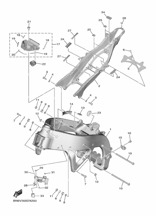 Yamaha 13S-2833A-01 Bracket 7 — shown on the Frame parts diagram