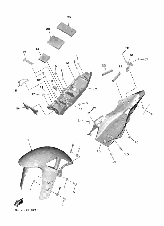 Yamaha BN6-21611-01 Fender, Rear — shown on the Fender parts diagram