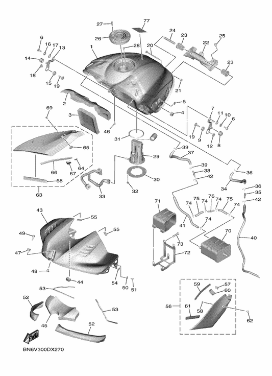 Yamaha 4C8-21568-11 Label, Warning — shown on the Fuel Tank parts diagram