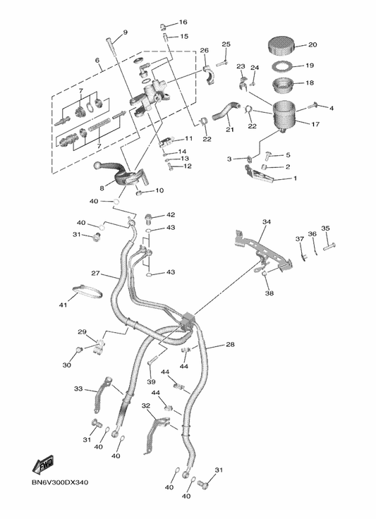 Yamaha BN6-2584B-01 Hose, Brake — shown on the Front Master Cylinder parts diagram