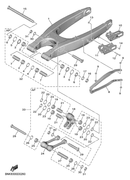 Yamaha 17D-2217A-00 Arm, Relay — shown on the Rear Arm parts diagram