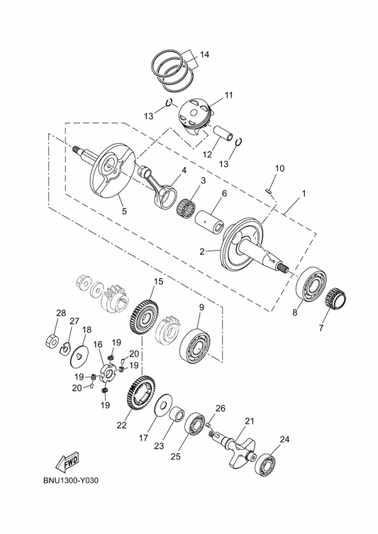 Yamaha 90282-05031 Key, Straight — shown on the Crankshaft & Piston parts diagram