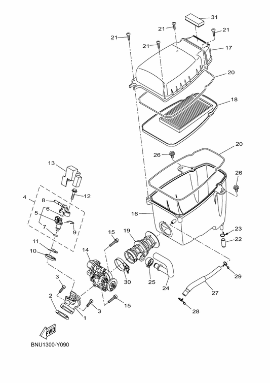 Yamaha BK6-E4199-00 Gasket — shown on the Intake parts diagram