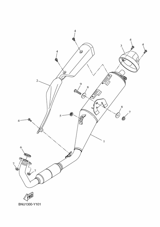 Yamaha BCW-E4718-00 Protector, Muffler 1 — shown on the Exhaust parts diagram