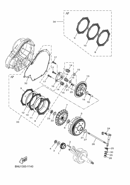 Yamaha 3C1-16193-00 Key, Feather — shown on the Clutch parts diagram