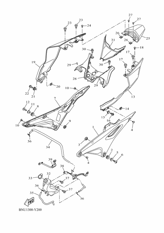 Yamaha BCW-F171E-00 Cover, Side 5 — shown on the Side Cover parts diagram