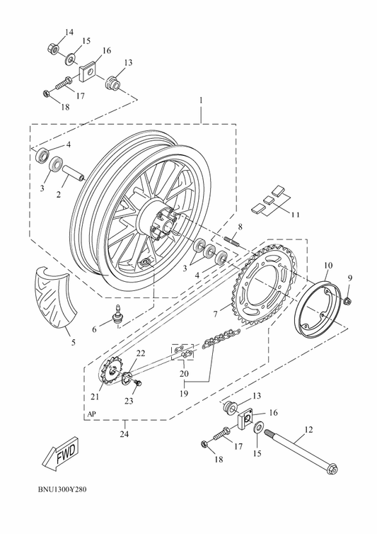 Yamaha 90116-08826 Bolt, Stud — shown on the Rear Wheel parts diagram