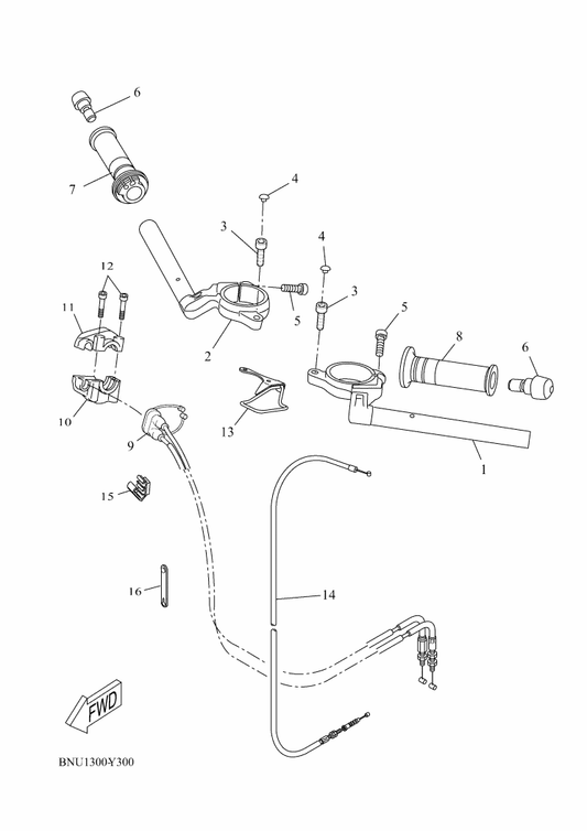 Yamaha BNU-F6122-00 Handlebar (Right) — shown on the Steering Handle & Cable parts diagram