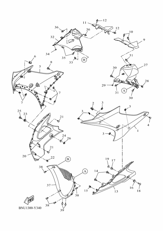 Yamaha BCW-F837M-00 Panel, Console 2 — shown on the Leg Shield parts diagram