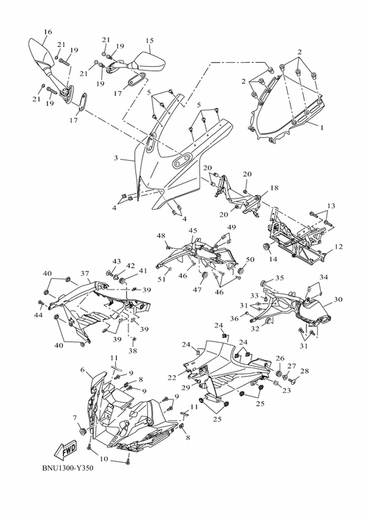 Yamaha 90520-05838 Damper, Plate — shown on the Windshield parts diagram