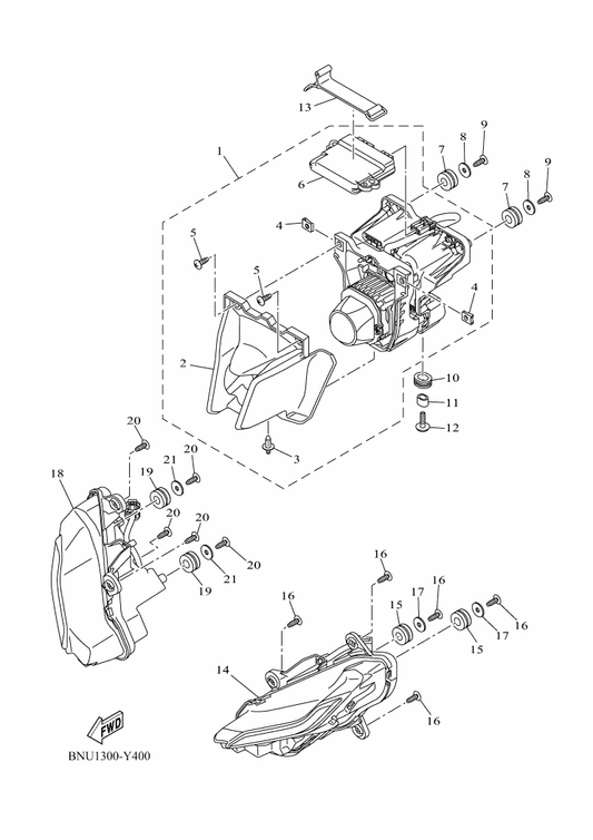 Yamaha BCW-H4300-02 Headlight Assy — shown on the Headlight parts diagram
