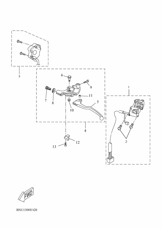 Yamaha BNU-H3972-01 Switch, Handle 4 — shown on the Handle Switch & Lever parts diagram