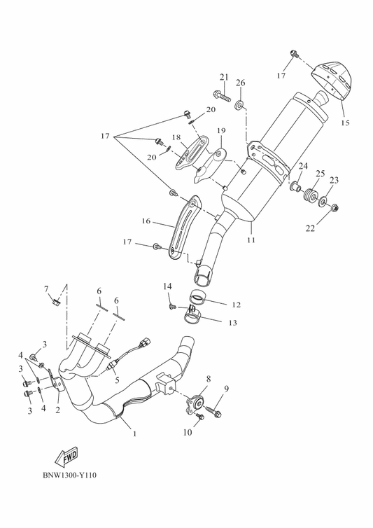 Yamaha BEH-E4711-01 Muffler 1 — shown on the Exhaust parts diagram
