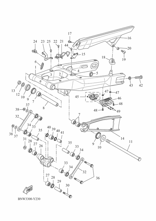 Yamaha 90387-16034 Collar — shown on the Rear Arm parts diagram