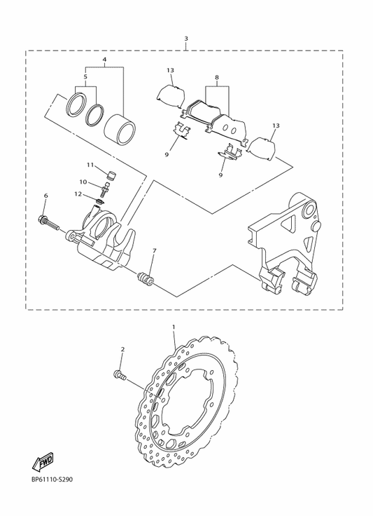 Yamaha 1TP-2582W-00 Disk, Rear Brake 2 — shown on the Rear Brake Caliper parts diagram