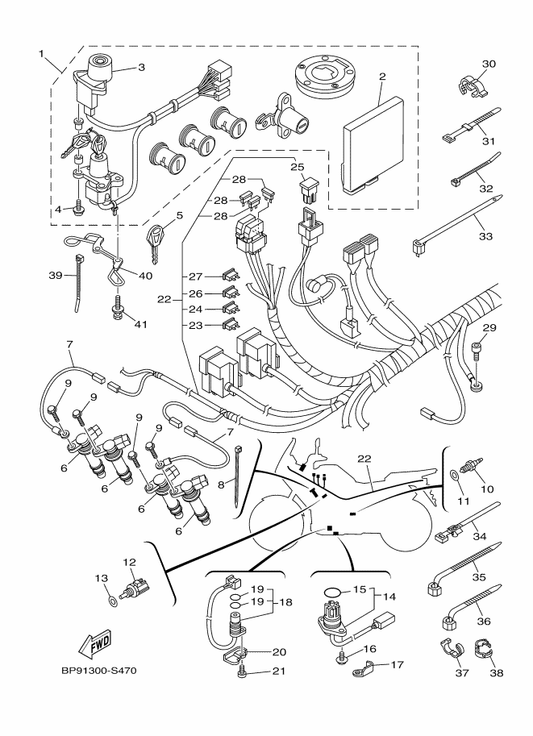 Yamaha 90465-10040 Clamp — shown on the Electrical 1 parts diagram