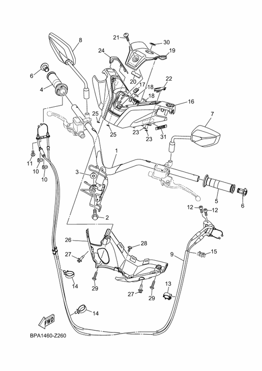 Yamaha 90464-07807 Clamp — shown on the Steering Handle & Cable parts diagram