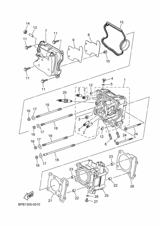 Yamaha 2DP-E1133-10 . Guide, Valve 1 — shown on the Cylinder Head parts diagram