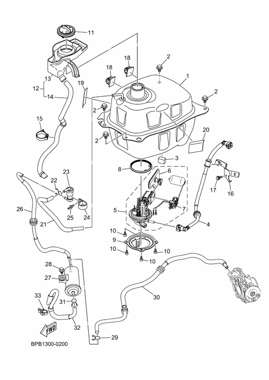 Yamaha 90119-068B7 Bolt, With Washer — shown on the Fuel Tank parts diagram