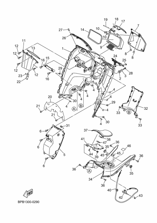 Yamaha 90467-110A3 Clip — shown on the Leg Shield parts diagram