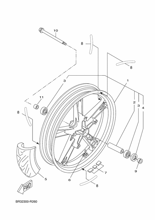 Yamaha 5D7-F5160-71 Cast Wheel, Front — shown on the Front Wheel parts diagram
