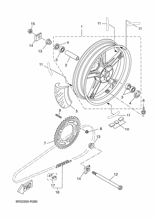 Yamaha BR3-F531B-10 Emblem, Wheel — shown on the Rear Wheel parts diagram