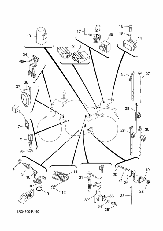 Yamaha 90464-22X01 Clamp — shown on the Electrical 2 parts diagram
