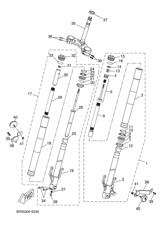 Yamaha BR6-F331X-00 Bracket, Under — shown on the Front Fork parts diagram