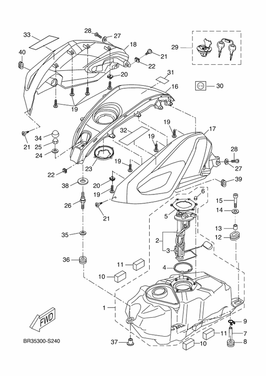 Yamaha BR3-F4162-50 Emblem 2 — shown on the Fuel Tank parts diagram