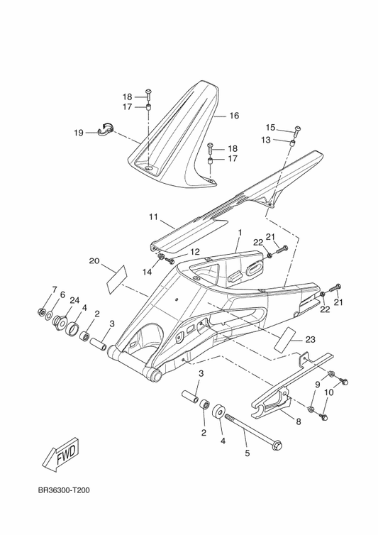 Yamaha 5B2-F1652-00 Protector — shown on the Rear Arm parts diagram