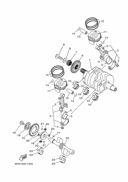 Yamaha 5SL-11654-00 . Bolt, Connecting Rod — shown on the Crankshaft & Piston parts diagram