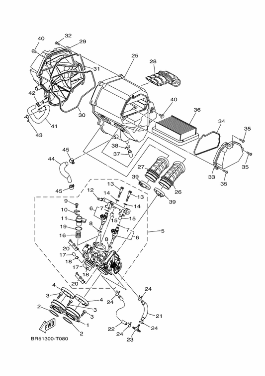 Yamaha BR5-E3750-00 Throttle Body Assy — shown on the Intake parts diagram