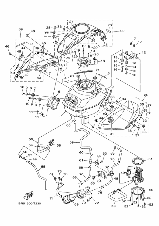 Yamaha 1WD-XF41D-D0-P4 Cover, Tank — shown on the Fuel Tank parts diagram